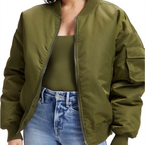 Good American Khaki Women's Bomber Jacket - Picture 1 of 5